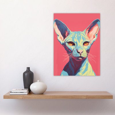 Wall Art Print Sphynx Cat Screen Artwork Spot Block Colour Duotone Retro Riso Interior Design Poster