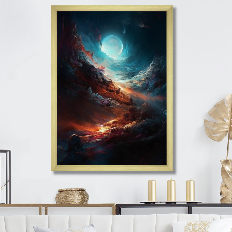 Imagine Space II sur toile, Cadre doré à coins fermés, H 32 po x l 16 po x P 1 po