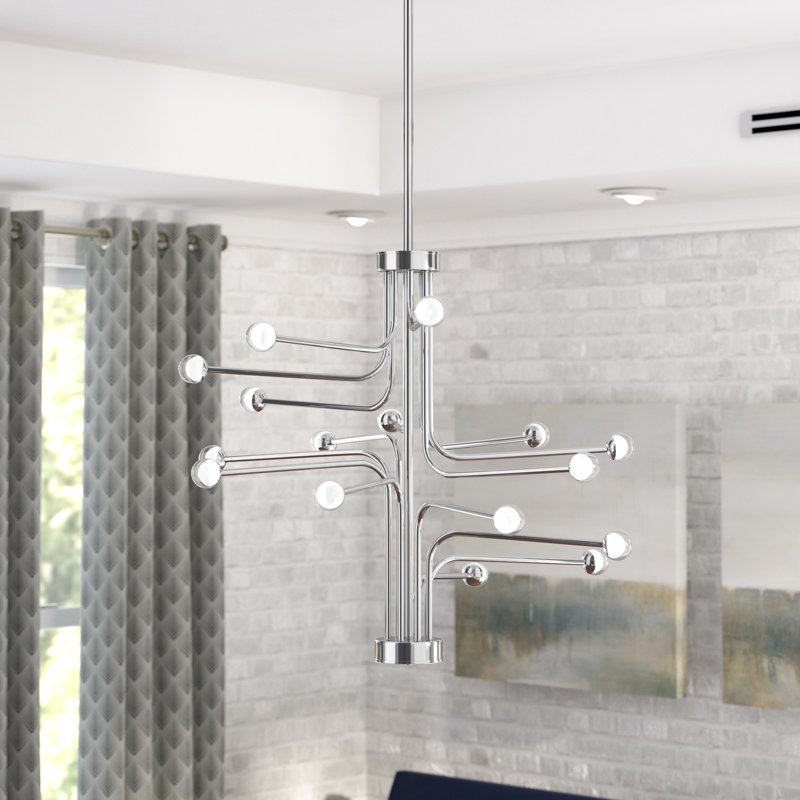 Dittrich 16 - Light Stainless Steel Dimmable LED Sputnik Modern Linear Chandelier, Chrome