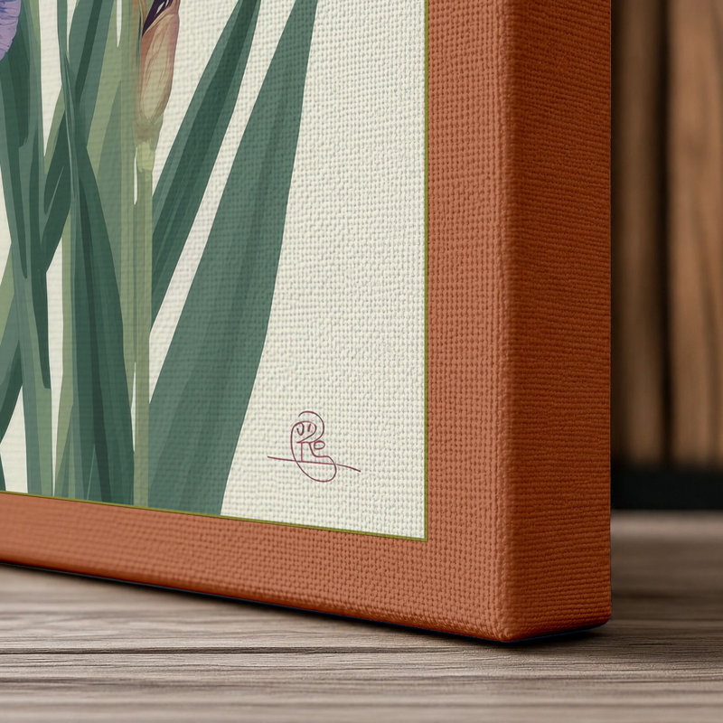 Iris Garden Botanical - Wrapped Canvas, 36x24 - 91.4 x 61.0 cm, Terracotta Border
