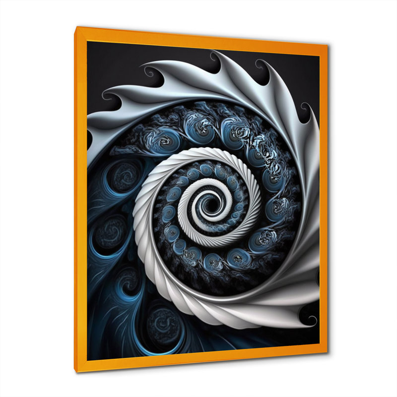 Bleu et blanc vitrail liquide II - art mural moderne sur toile, Toile avec cadre photo doré, L 24 po x H 32 po