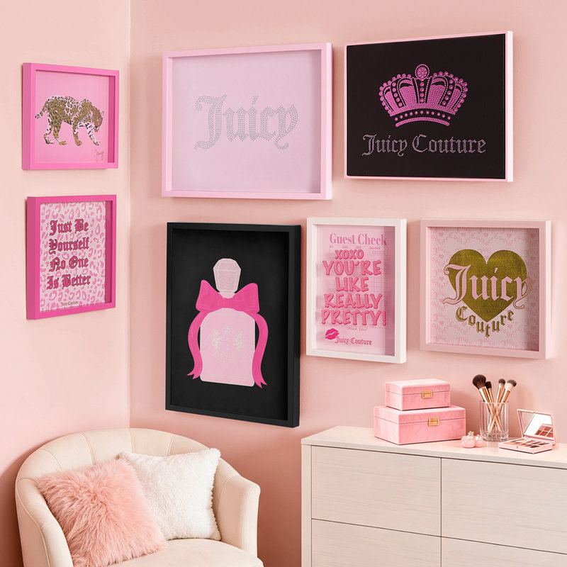 Tableau en boîte d'ombre Juicy Couture, 16" x 20", Coeurs gothiques roses