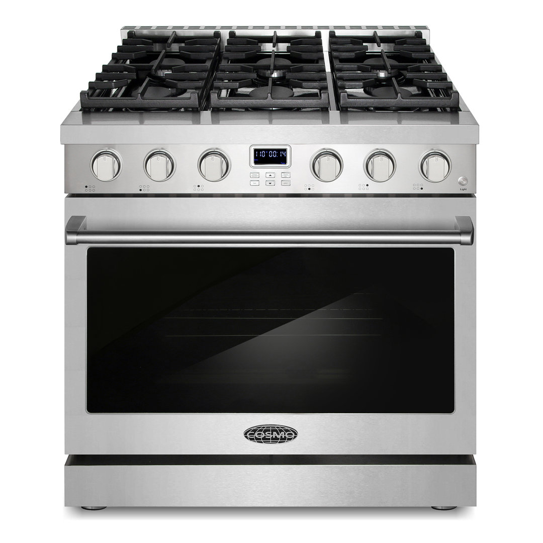 Cosmo 36 in. Lumin Collection 6.0 cu. ft. Gas Range with 6 Sealed Gas Burners and Convection Oven in Stainless Steel Cosmo