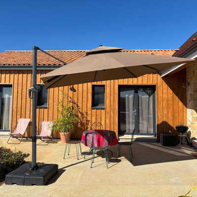 Parasol carré en tissu 10 'avec base et housse de parasol avec fermeture à glissière, moka cendré 10 pi