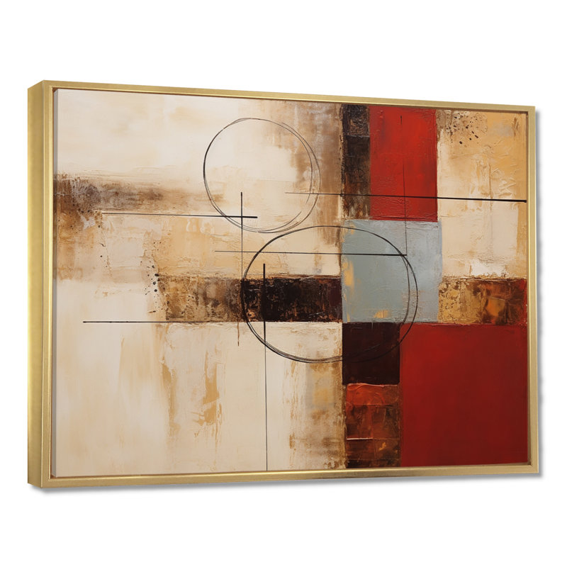 «Cubist Red Beige Colorfields - Abstract Collages», reproduction d'art mural, H 12 po x l 20 po x P 1 po