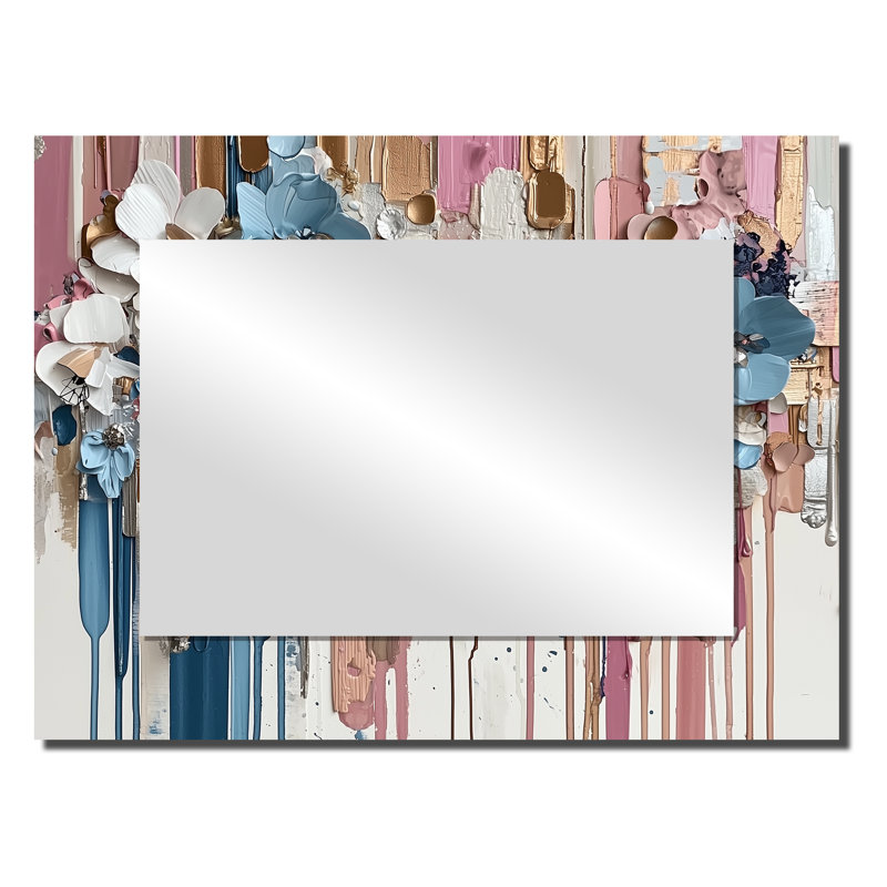Rhythmic Drizzle Liquid Ink Flowers II - Floral Mirror Wall Decor - Printed On Metal, 24" x 32"