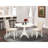 3 Piece Dining Set Contains a Round Dining Room Table with Pedestal and 2 Light Beige Linen Fabric Upholstered Parson Chairs, Linen White-1774428131-1845080464-1845080465