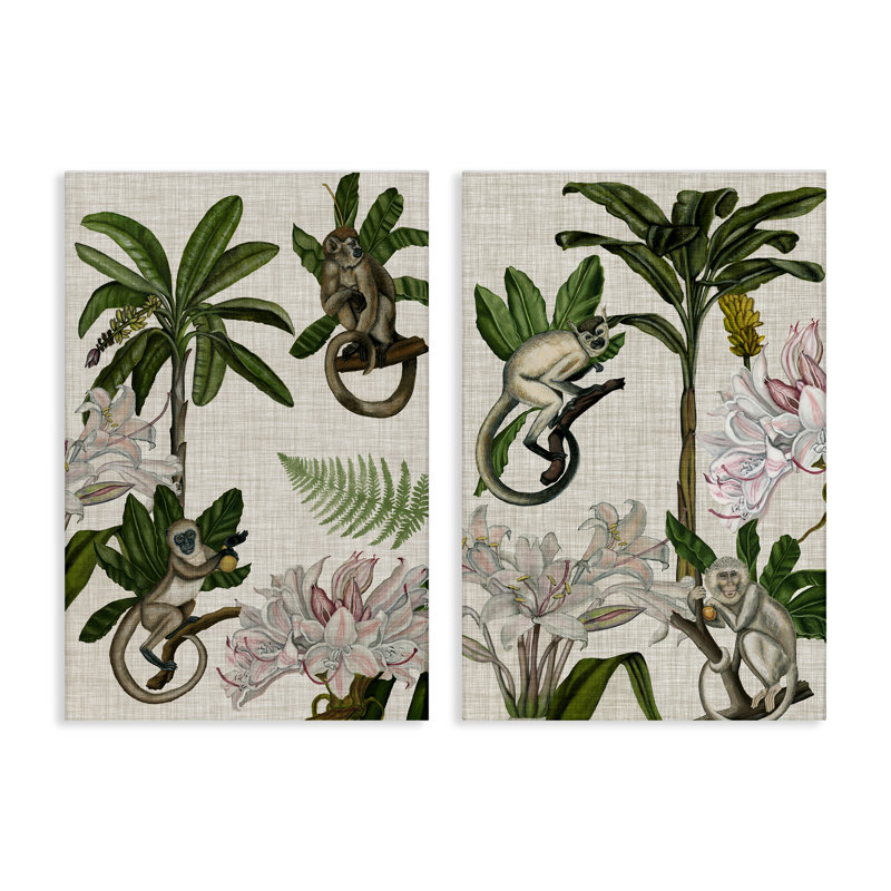  "Tropical Trees & Monkeys", ensemble d'art mural sur toile 2 pièces par Naomi McCavitt, H 30 po x l 20 po