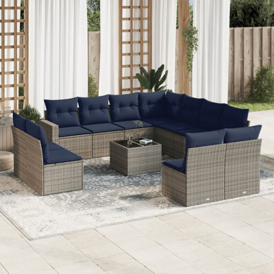 Ensemble de canapé de patio 12 pièces avec coussins en rotin de polyester