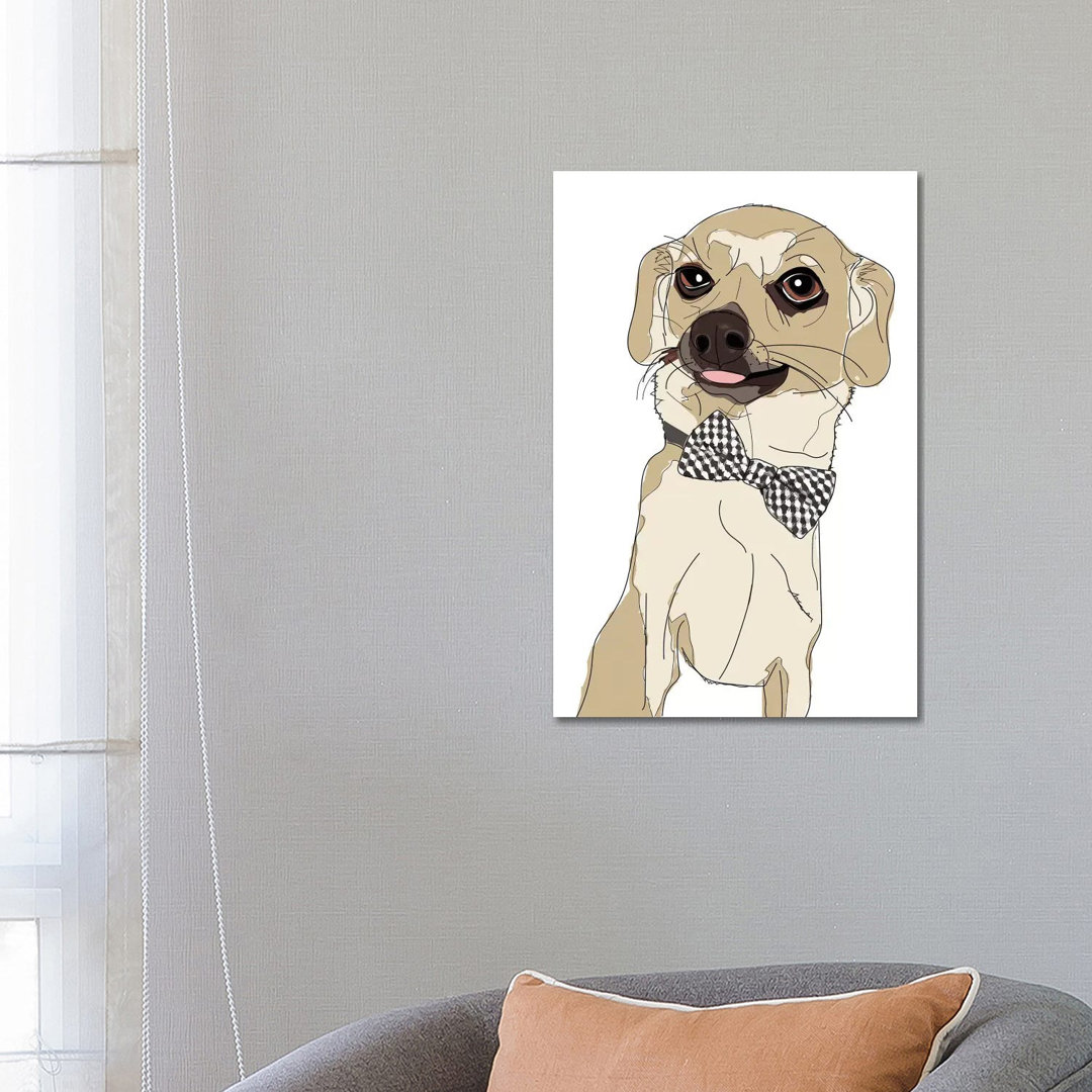 Chihuahua With Bowtie von Sketch And Paws - Galerie-verpackte Leinwand Giclée