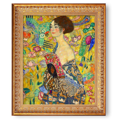 «Lady with Fan» par Gustav Klimt, taille de l'encadrement: 24,5 po x 20,5 po, taille de l'image: 20 po x 16 po, reproduction rétro du cadre doré The World Classic Art, art mural pour la décoration intérieure