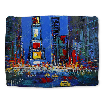 Times Square Illuminated Blue Cities Braided Placemat Decor