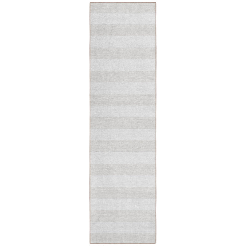 2' X 8' Ivory Striped Washable Indoor Outdoor Runner Rug