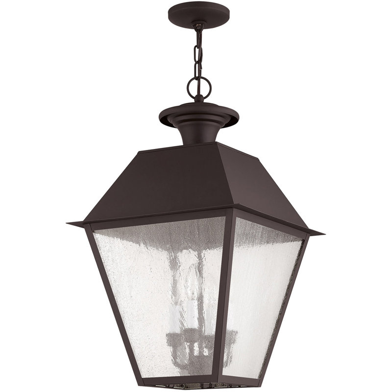 Bronze 15" 4-Light Lantern Pendant with Seeded Glass Shade