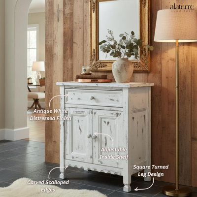 Country Cottage Accent Cabinet with Drawer, Adjustable Shelf & 2 Doors, White