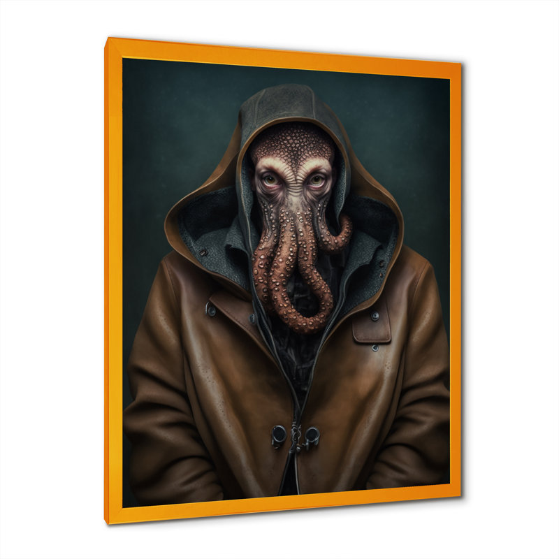«Anthropomorphic Of Octopus Portrait III», reproduction d'art sur toile, Toile avec cadre photo doré, L 12 po x H 20 po
