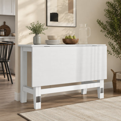 Farmhouse Wood Extendable Dining Table with Drop Leaf for Small Places