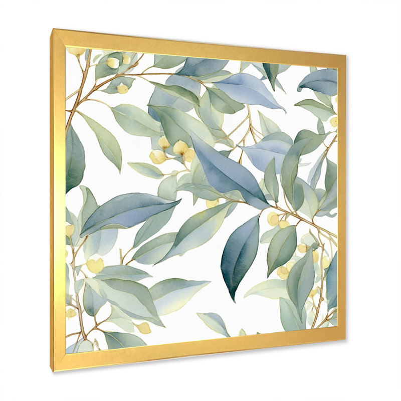 «White Green Minimalisme Eucalyptus Essence I» sur toile, H 36 po x l 36 po x P 1 po, Cadre doré à une seule photo