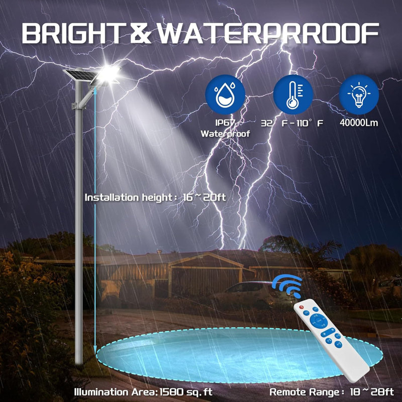 8000W Solar Street Light Outdoor With Motion Sensor, 40000LM 6500K LED Dusk To Dawn Security Light, IP65 Waterproof Commercial Parking Lot Lights For Driveways, Garage, Yard