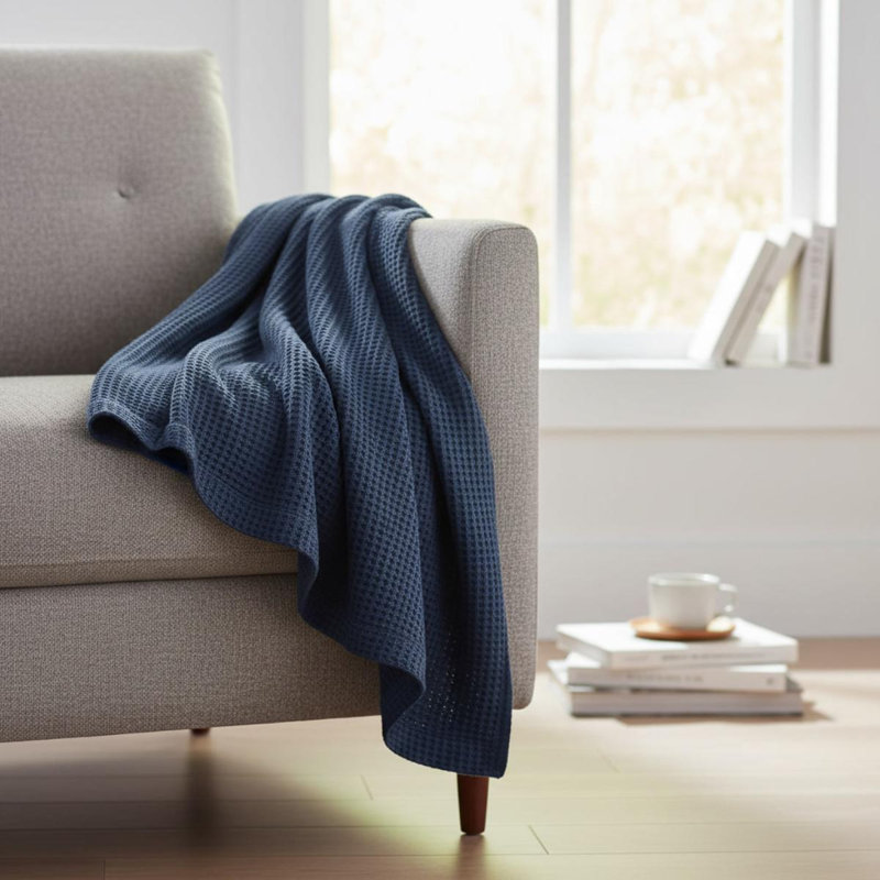 Couverture en coton, 90" L x 90" W, Indigo