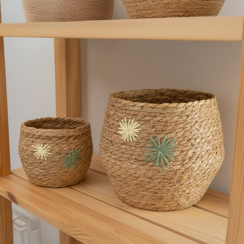 2Pc Fleur Natural Grass Basket