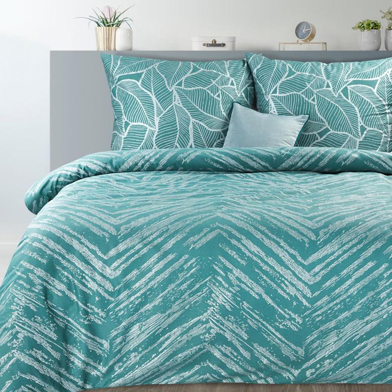 Garred Cotton Chevron / Zig Zag Duvet Cover Set with Pillowcases, Kingsize - 2 Pillowcases (70 x 80 cm), Turquoise