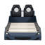Lit simple bleu en bois en forme de voiture de course avec dossier à DEL et rembourré - Voiture confortable avec dossier rembourré confortable et sécuritaire-1873913350
