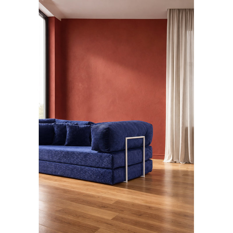 Canapé modulaire en L en velours bleu avec assise basse, Bleu