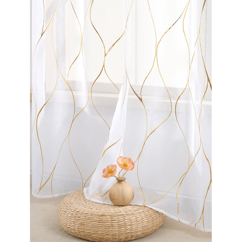 Foil Printed Wave Pattern Grommet Sheer Curtains (Set of 2), 52" W x 95" L