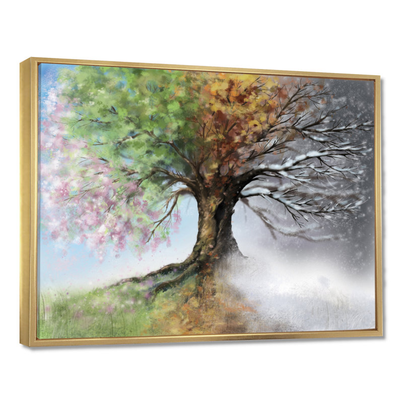 Arbre sur toile, impression de nature quatre saisons - Arbre avec quatre saisons, H 12 po x l 20 po, Doré