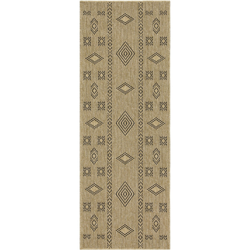 Jute/Black Area Rug - 2 Ft. 7 In. X 3 In., For Indoor And Outdoor Spaces, , Stain , Polypropylene, & Pet , Earth Collection, Easy To Clean Sweep Elegant Gcntl1001 Natural+Black, Indoor-Outdoor, ,