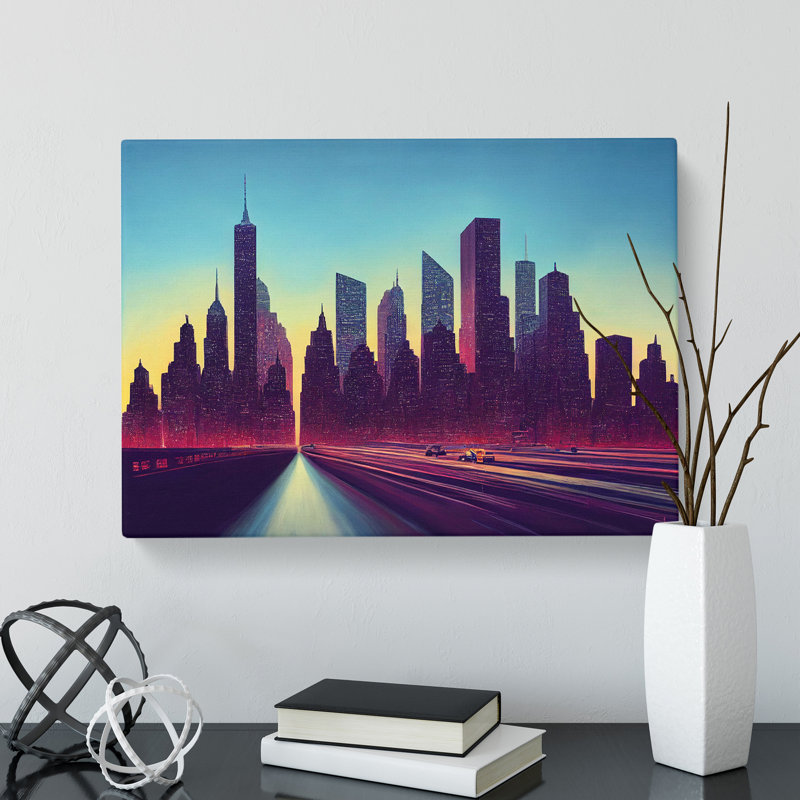Cyberpunk New York Skyline Vol.2 - Wrapped Canvas, 40cm H x 60cm W x 3cm D