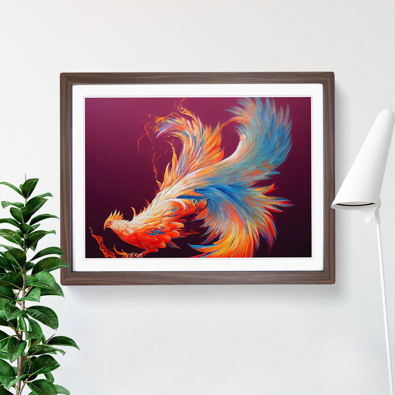 XH1022-6899X Phenomenal Phoenix Bird 1 Piece Single Picture Frame Wall Art, 25cm H x 34cm W x 2cm D, Walnut