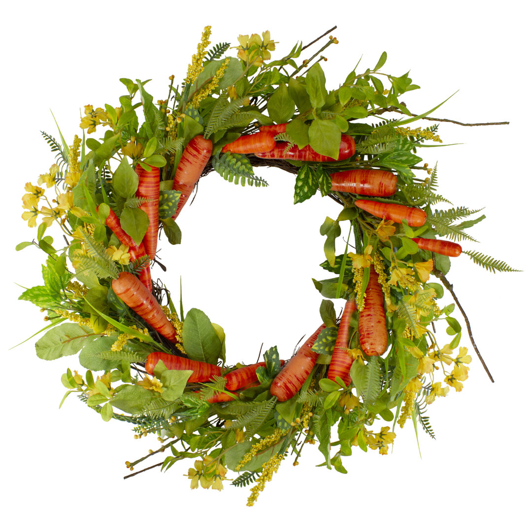 Carrot and Berry Foliage Easter Floral Spring Wreath Orange and Yellow 22" Northlight Seasonal