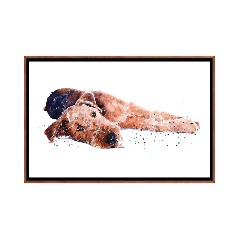 " Airedale I " by EdsWatercolours, No Mat, 18" H x 26" W x 1.5" D, Classic Brown Wood Framed Canvas