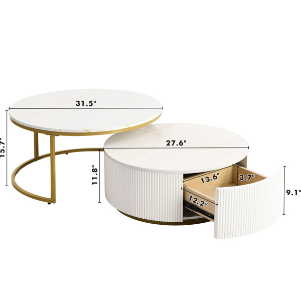 Latitude Run® Modern Fluted Nesting Coffee Table With Drawer - Black ...