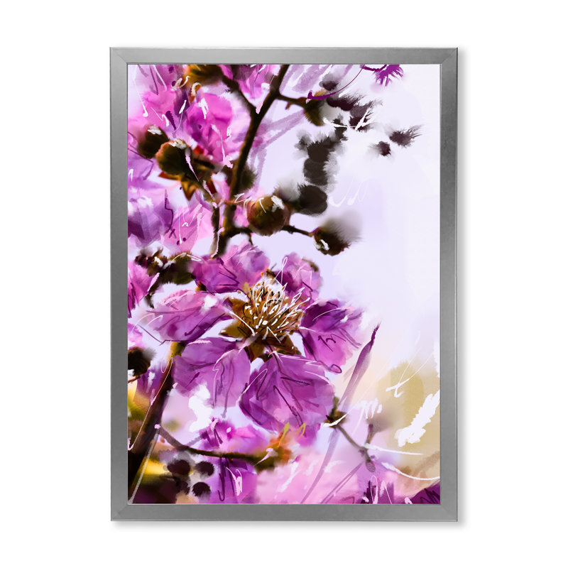 Fleurs mauves II - Peinture, H 20 po x l 12 po x P 1 po, Cadre photo argenté