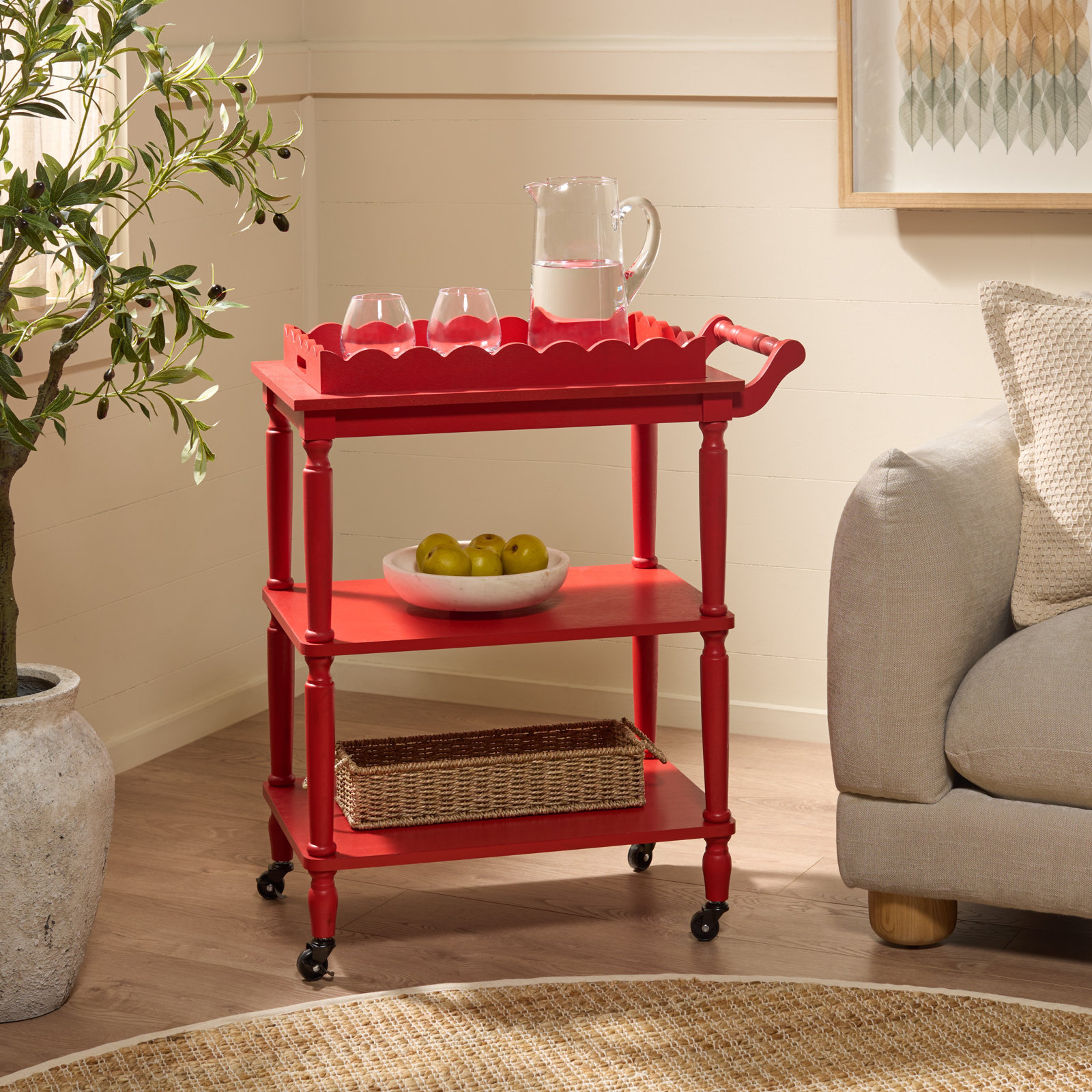 Edan 3 Tier Dining Cart, Bright Red