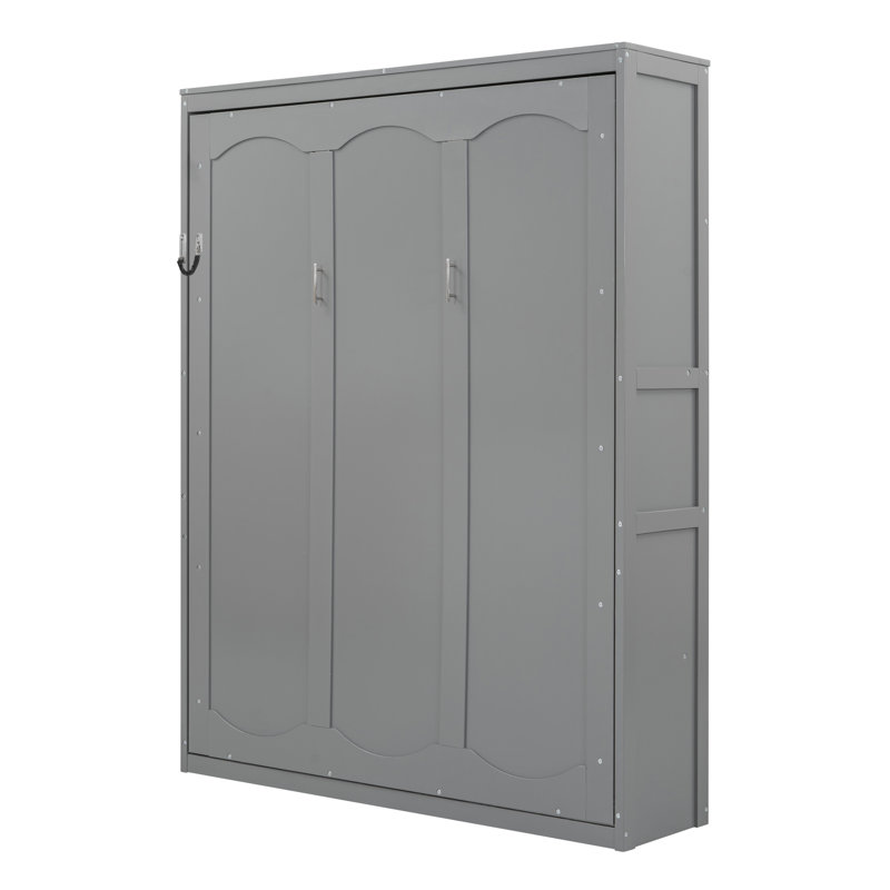 Lit escamotable mural avec tablettes Murphy, Gris, Grand lit