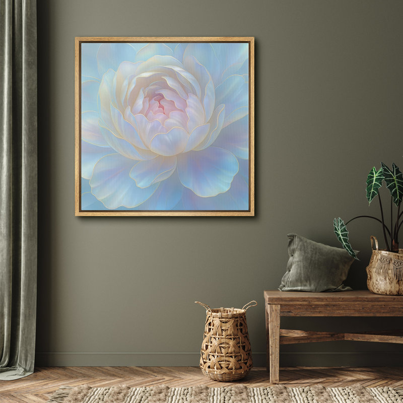 Pivoine bleue pastel, Cadre naturel, H 24 po x l 24 po x P 1,5 po