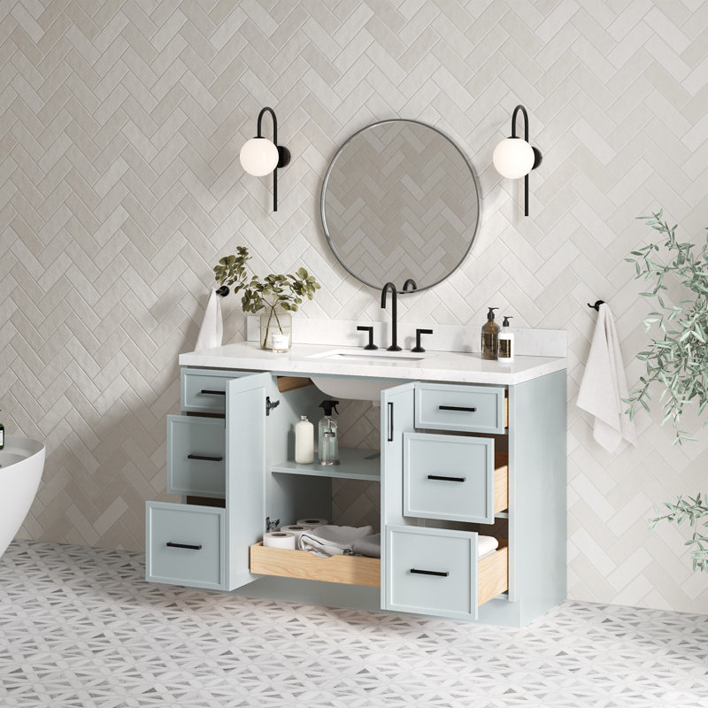 ARIEL Kelly 54 Single Sink Bathroom Vanity with Carrara Quartz Top, Gray