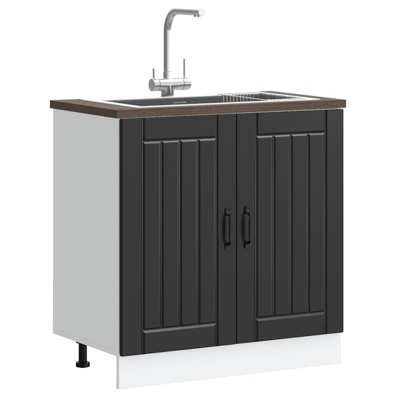Sink Base Cabinet Lucca High Gloss Engineered Wood, Black