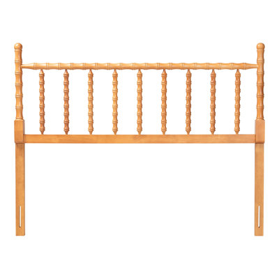 Baxton Studio Ted Bamboo Motif Headboard - Crafted Wood Panel with Decorative Turned Spindle Design for Boho Costal Bedroom, King, Oak Brown