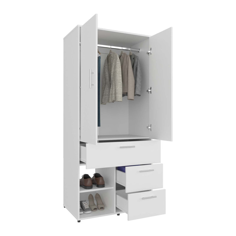 Alpine Armoire With Double Doors, Interior Hanging Rod, Shoe Racks And Multiple Drawers, Freestanding Wardrobe