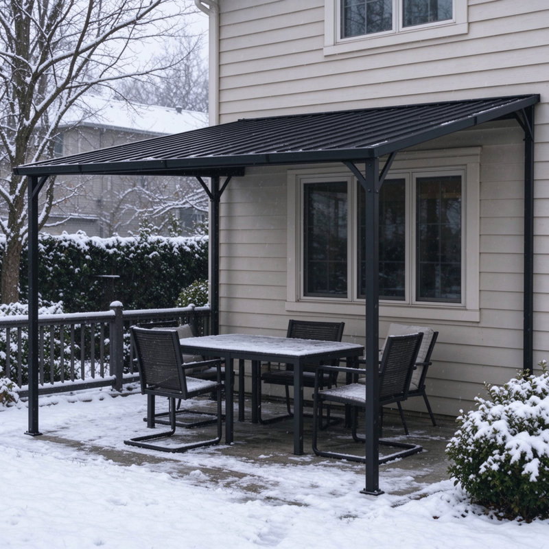 10 ft. W x 12 ft. D Lean‑to Wall‑Mounted Hardtop Pergola, Galvanized Steel Sloped‑Roof Outdoor Shelter for Yard, Patio and Backyard