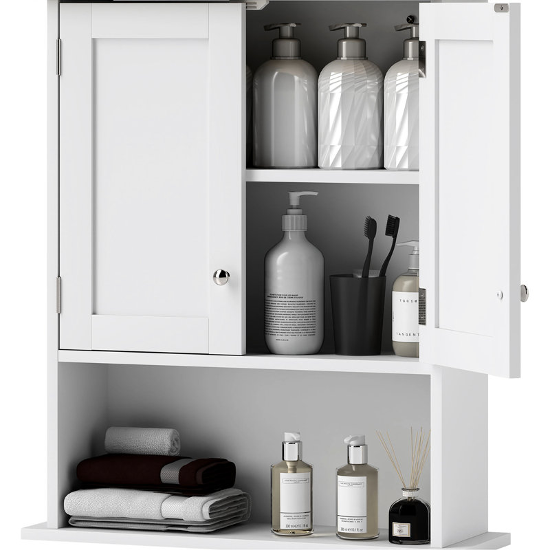 Modern Wall Cabinet For Bathroom - 2 Doors, Adjustable Shelf, Over Toilet, White, Space Saver Saving Option