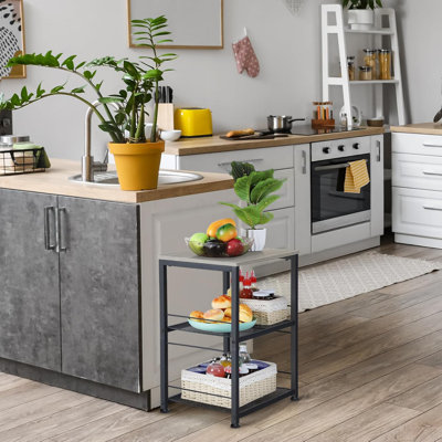 3-Tier Rolling Utility Cart With Locking Wheels, Multifunctional Storage Cart For Kitchen, Office, Bedroom, Sturdy Metal Frame And Wooden Top