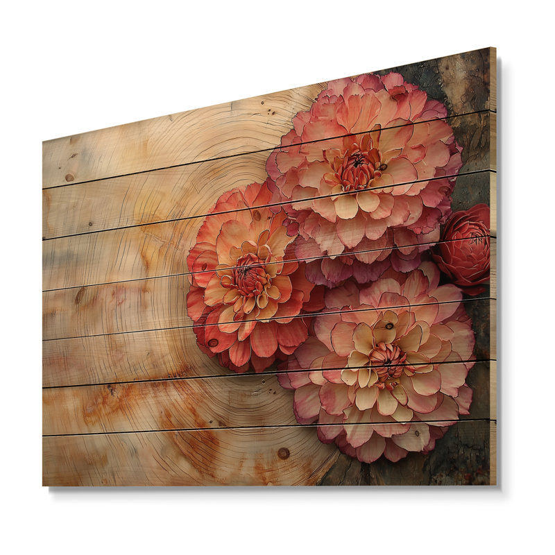 Horne - art mural en bois de chrysanthèmes, H 10 po x l 20 po x P 0,78 po