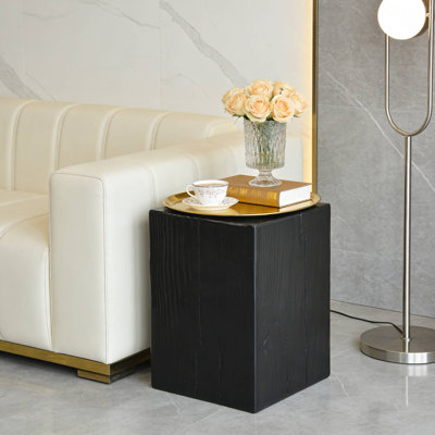 End Table, Wood-Look Square Column, Distressed Finish, Indoor/Outdoor