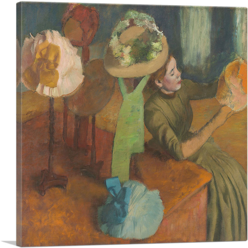 The Millineries Shop 1886 par Edgar Degas - peinture sur toile tendue, H 18 po x l 18 po x P 0,75 po